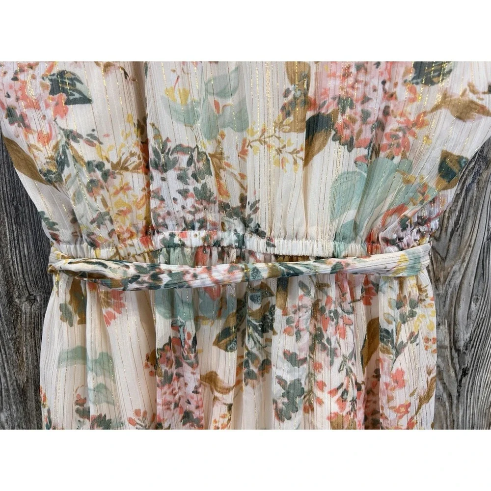 LC Lauren Conrad Cream Floral Tie-Waist Dress - Picture 7 of 14